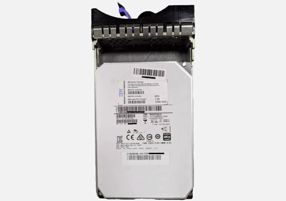 01EJ583 IBM 01EJ739 8TB 7.2K SAS 12G 3.5" HDD w/Tray