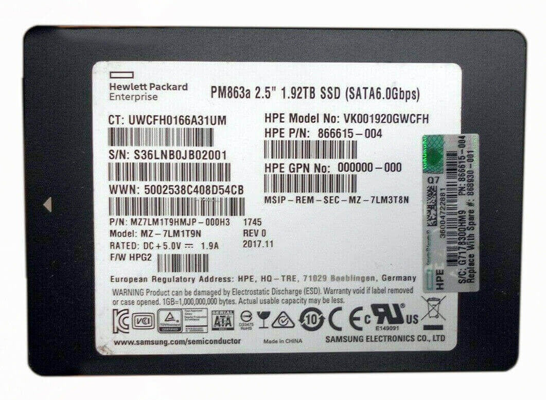 HPE 1.92TB SATA 6GBPS Read Intensive Internal Smart Carrier SSD