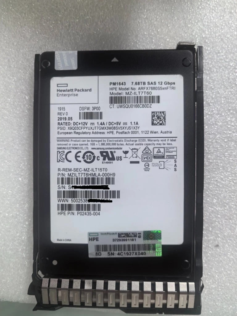 P02435-004 HPE 7.68TB SAS 12 Gbps SSD PM1643 ARFX7680S5xnFTRI MZ-ILT7T6