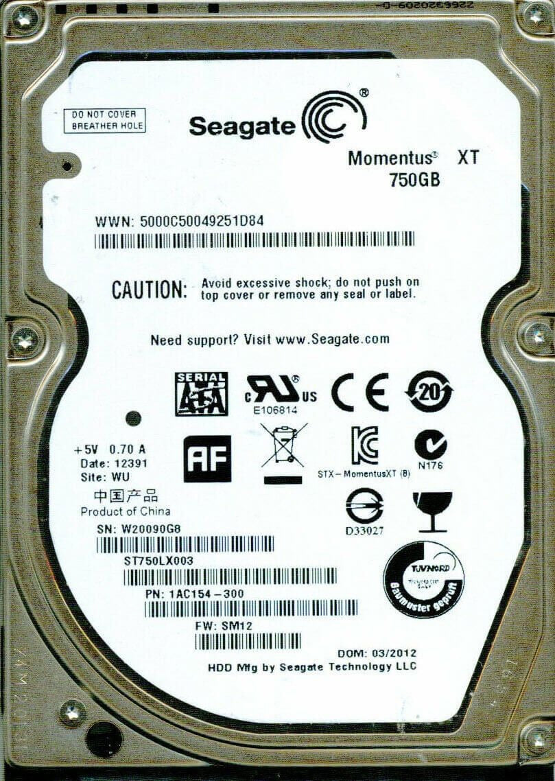 Seagate Momentus Xt 750GB SATA-6GBPS 32MB Buffer 2.5Inch SSHD